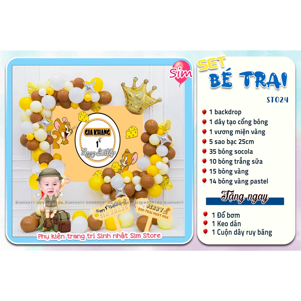 Set trang trí sinh nhật, trang trí thôi nôi, đầy tháng bé trai bé gái hot trend siêu dễ thương trọn bộ đầy đủ Simparty