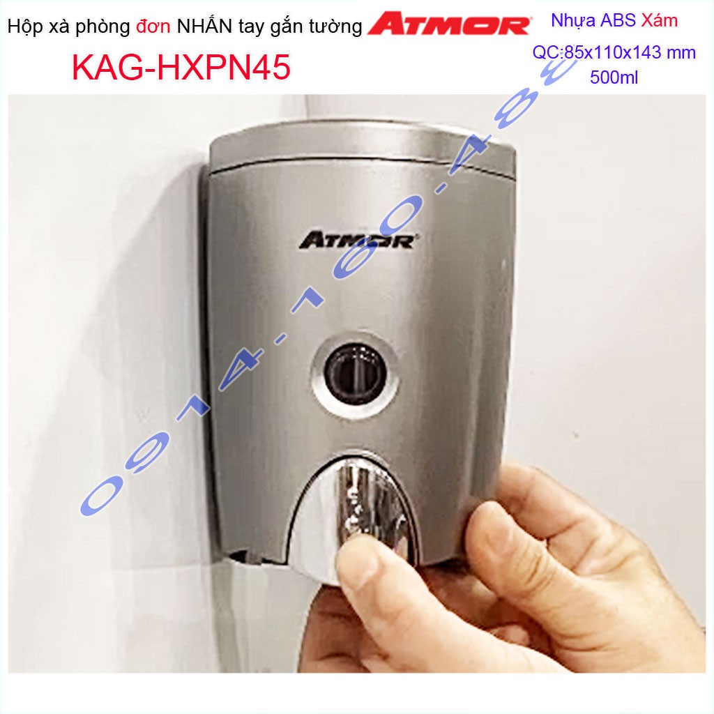 Hộp đựng xà phòng Atmor KAG-HXPN45-Grey-Xám, hộp đựng sữa tắm dầu gội đầu 500ml nhấn êm tiện dụng siêu bền