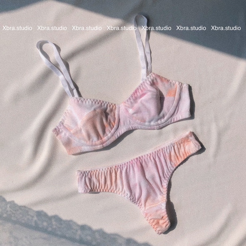 Bộ đồ lót áo cotton có gọng không mút màu hồng loang pastel | BigBuy360 - bigbuy360.vn