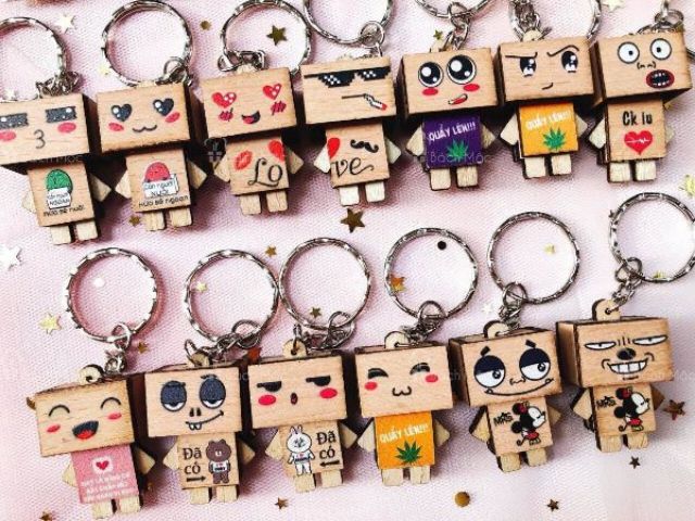 Combo 500 móc khóa gỗ danbo in màu