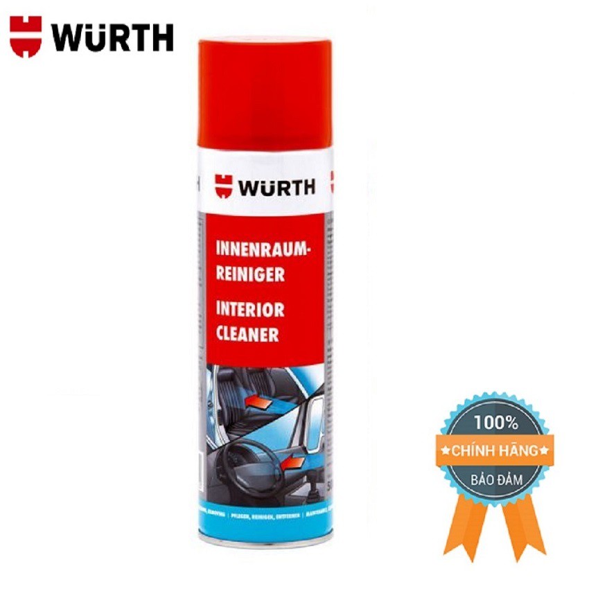 Vệ Sinh Nội Thất Hoạt Tính Wurth Interior Cleaner  0893033 Chai xịt dạng bọt làm sạch bụi bẩn, tàn dư khói thuốc.
