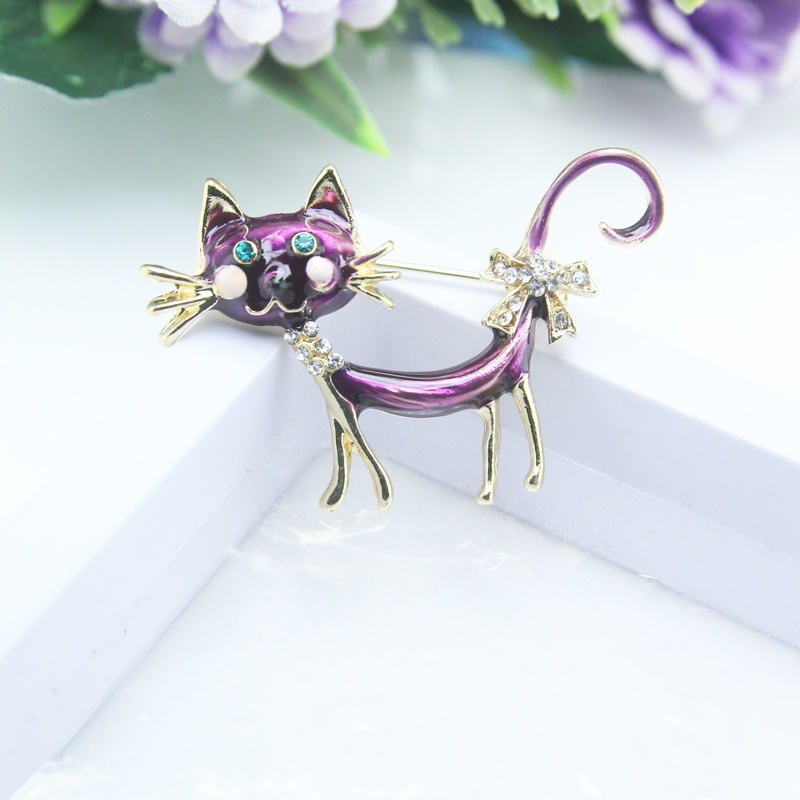 Ghim Cài Áo Hình Mèo Đính Đá Dễ Thương