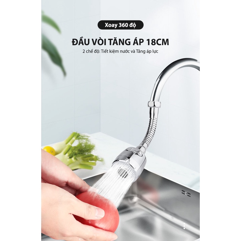 Đầu Vòi Rửa Bát Tăng Áp 18cm Xoay 360 Độ, Vòi Nối Tăng Áp Lực Cho Bồn Rửa Chén Bồn Rửa Tay