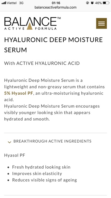Serum cấp nước Hyaluronic 24h Balance Active Formula