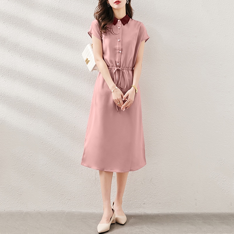 Đầm ZANZEA dài tay ngắn cổ bẻ phối dây rút thời trang cho nữ