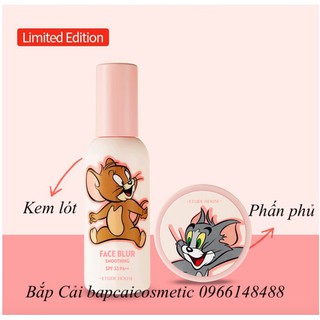 MBC-bill SéT KEM LÓT + PHẤN PHỦ EH bản Tom and Jerry Lucky Together Face Blur Planning Set