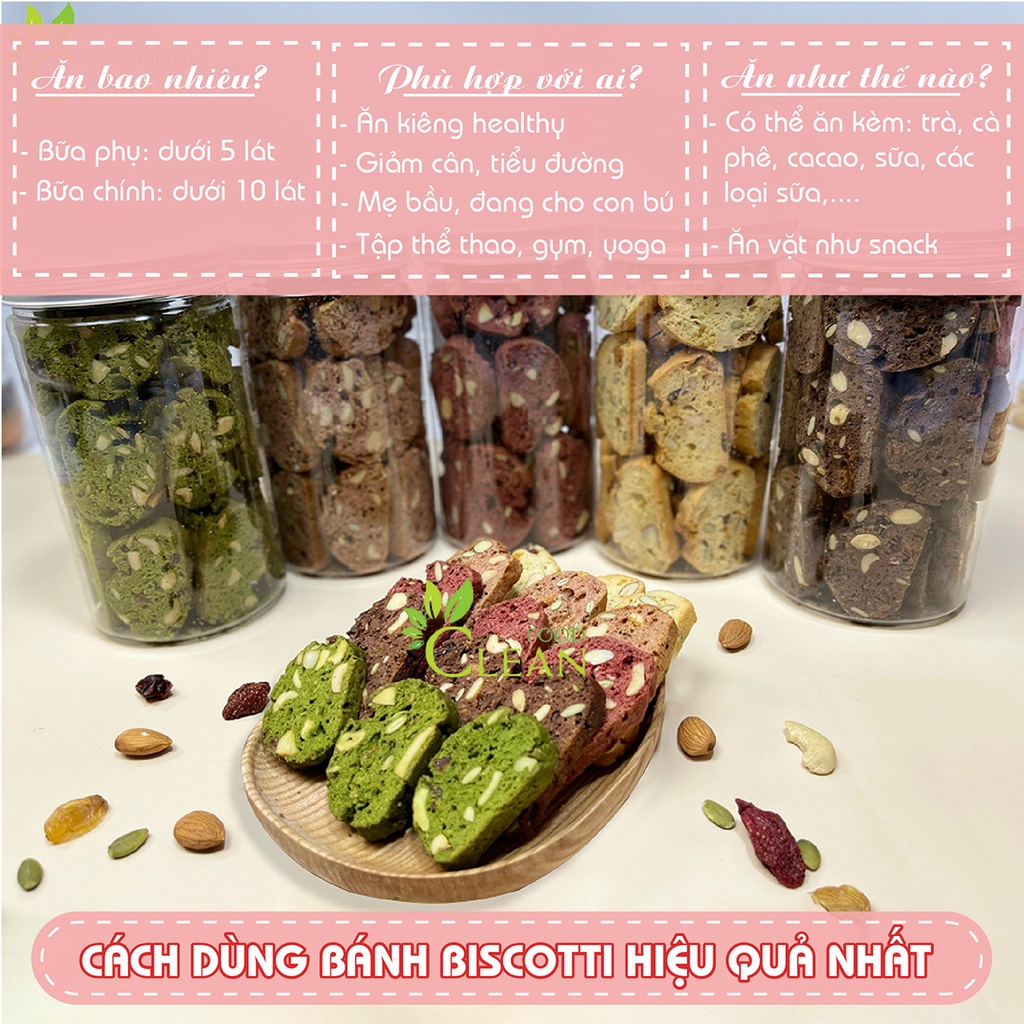 Bánh ăn kiêng mix 5 vị Biscotti ngũ cốc nguyên cám giảm cân tiểu đường CleanFood 500g, bánh quy ăn kiêng healthy, keto | BigBuy360 - bigbuy360.vn