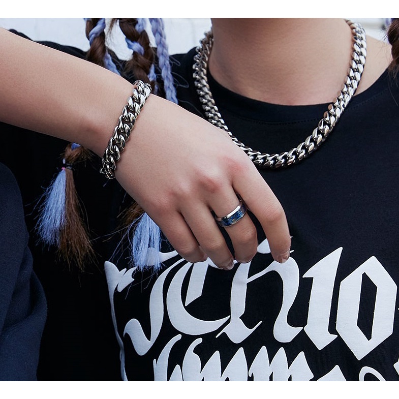 Nhẫn nam nữ tròn Unisex màu bạc Thời trang Punstore chất liệu Titan đẹp đơn giản - Nhẫn SAWTOOTH