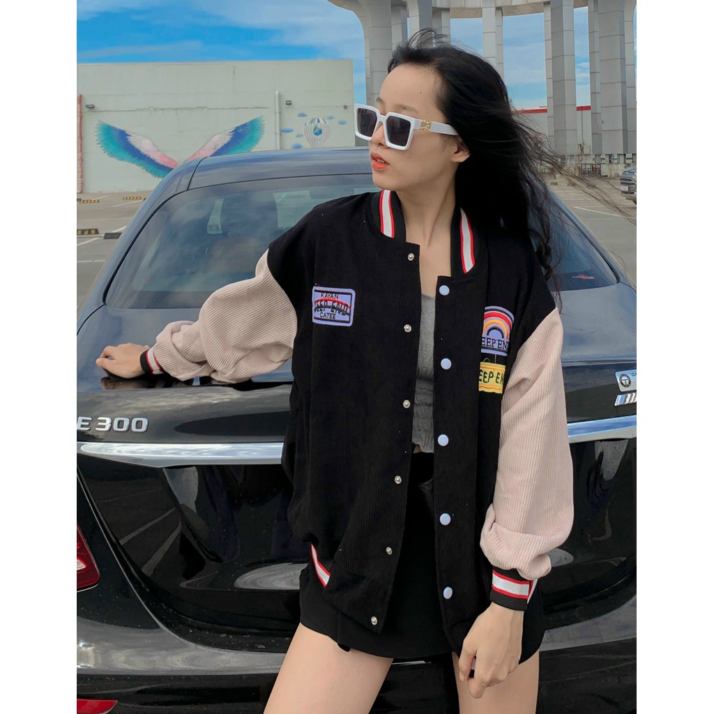 Áo Khoác Nhung Kiểu Bomber Áo khoác nhung tăm DeepEnd Cầu Vòng Phong Cách Unisex - SuMon Shop