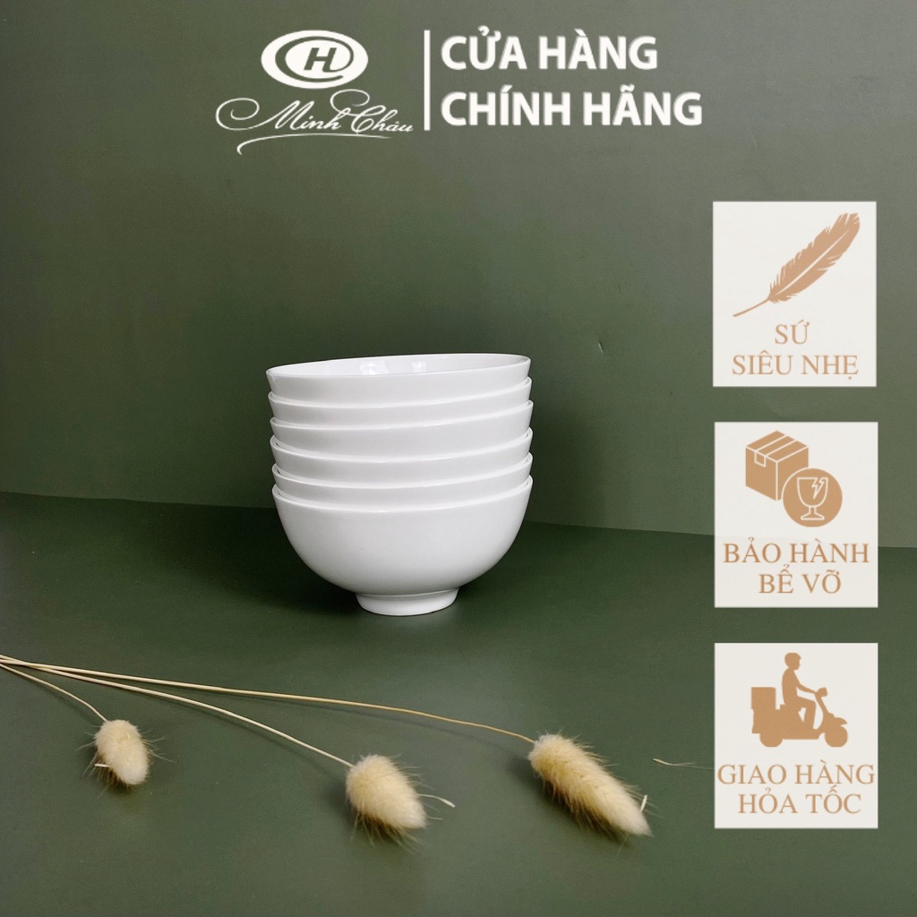 [Sứ Siêu Nhẹ] Bộ Bát Cơm Sứ Xương Trắng Trơn - C02 - Sứ Minh Châu