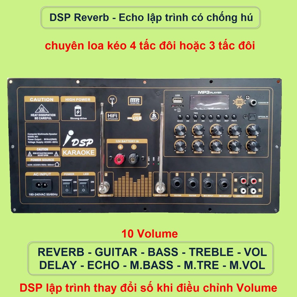 Mạch loa kéo Reverb 2 kênh độc lập 2 IC TPA3116D2 150W + 150W cho loa kéo 4 tấc đôi hoặc 3 tấc đôi