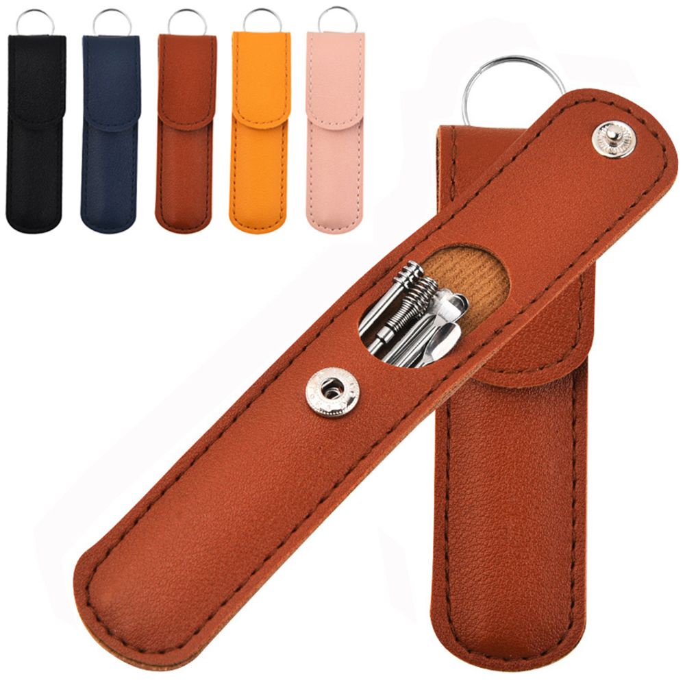 (Hàng Mới Về) Set 6 Dụng Cụ Lấy Ráy Tai Bằng Da Pu Và Thép Không Gỉ Hai Đầu Tái Sử Dụng Linh Hoạt