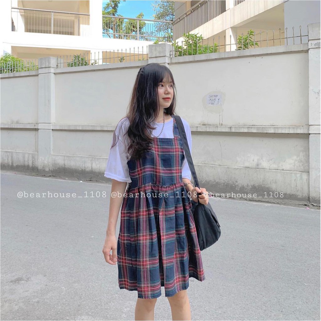 [Rẻ Vô Địch] VÁY YẾM CARO BABYDOLL KẺ - YẾM VÁY KẺ SỌC CARO MÀU ĐỎ ĐEN NỮ | BigBuy360 - bigbuy360.vn