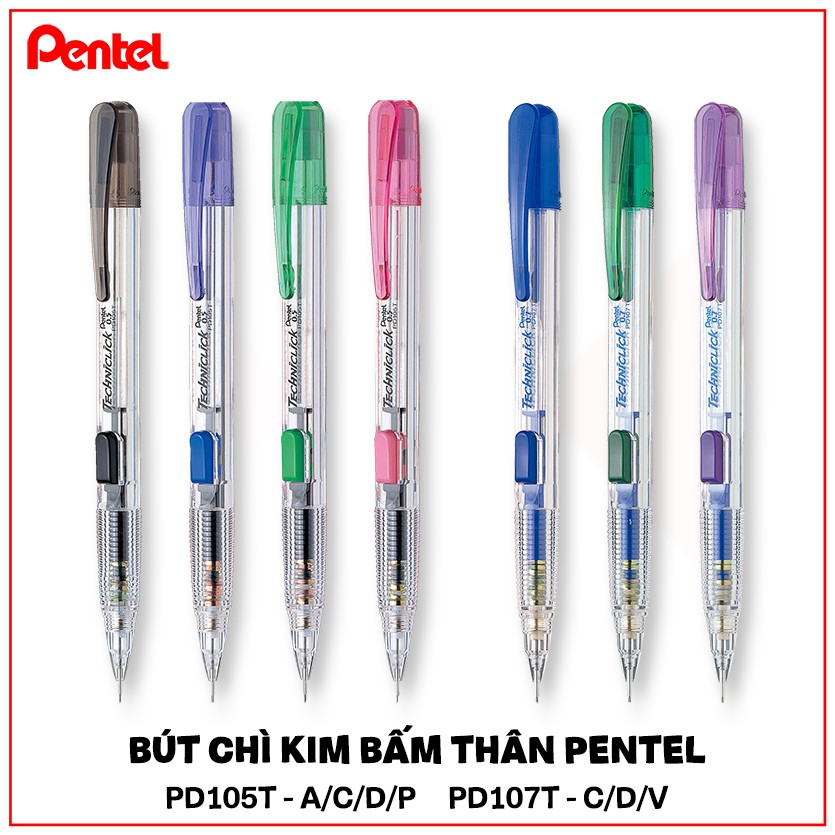 Bút Chì Kim Pentel Bấm Thân Giữa - PD105T/PD107T (0.5/0.7mm) [Hàng Chính Hãng]