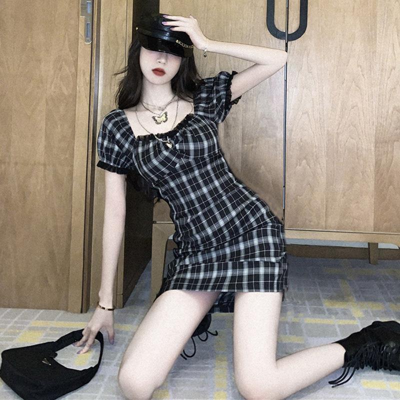 IELGY Đầm Dáng Chữ A Tay Phồng Họa Tiết Kẻ Sọc Phong Cách Hepburn Cổ Điển Thời Trang Mùa Hè Hàn Quốc Dành Cho Bạn Nữ