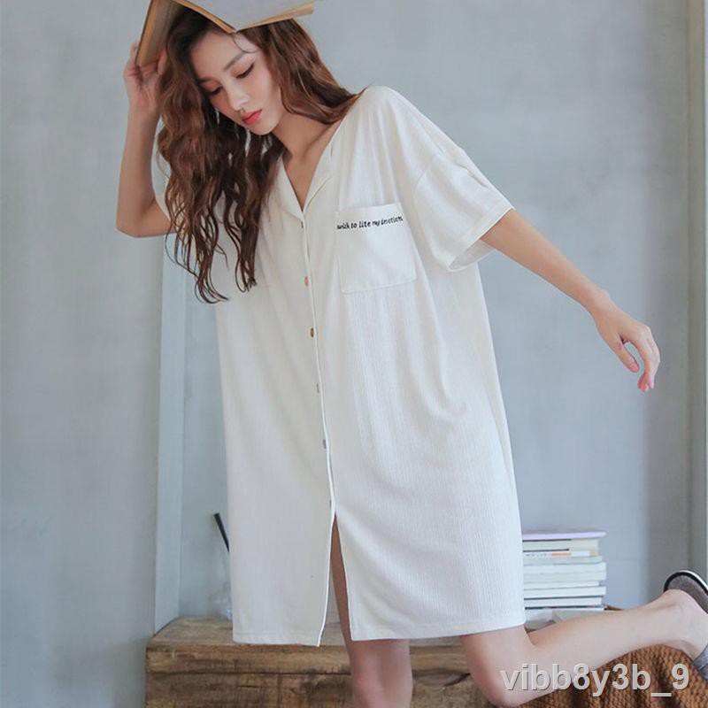 pyjama nữ phong cách sinh viên hàn quốc in gió băng lụa ren áo sơ mi dài giữa cardigan mỏng ngủ aL