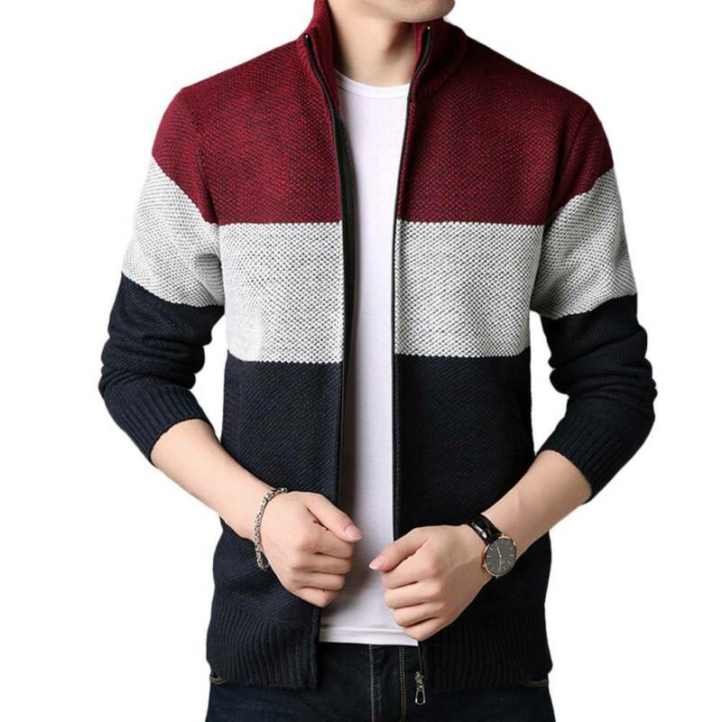 Áo Khoác Cardigan Dệt Kim Phối Khoá Kéo Cho Nam