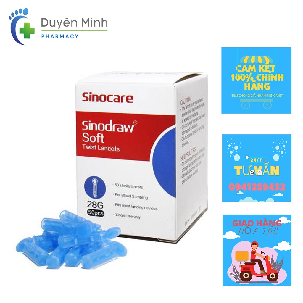 KIM CHÍCH TIỂU ĐƯỜNG 4 CẠNH SINOCARE SINODRAW HỘP 50 CHIẾC TƯƠNG THÍCH VỚI MỌI DÒNG MÁY