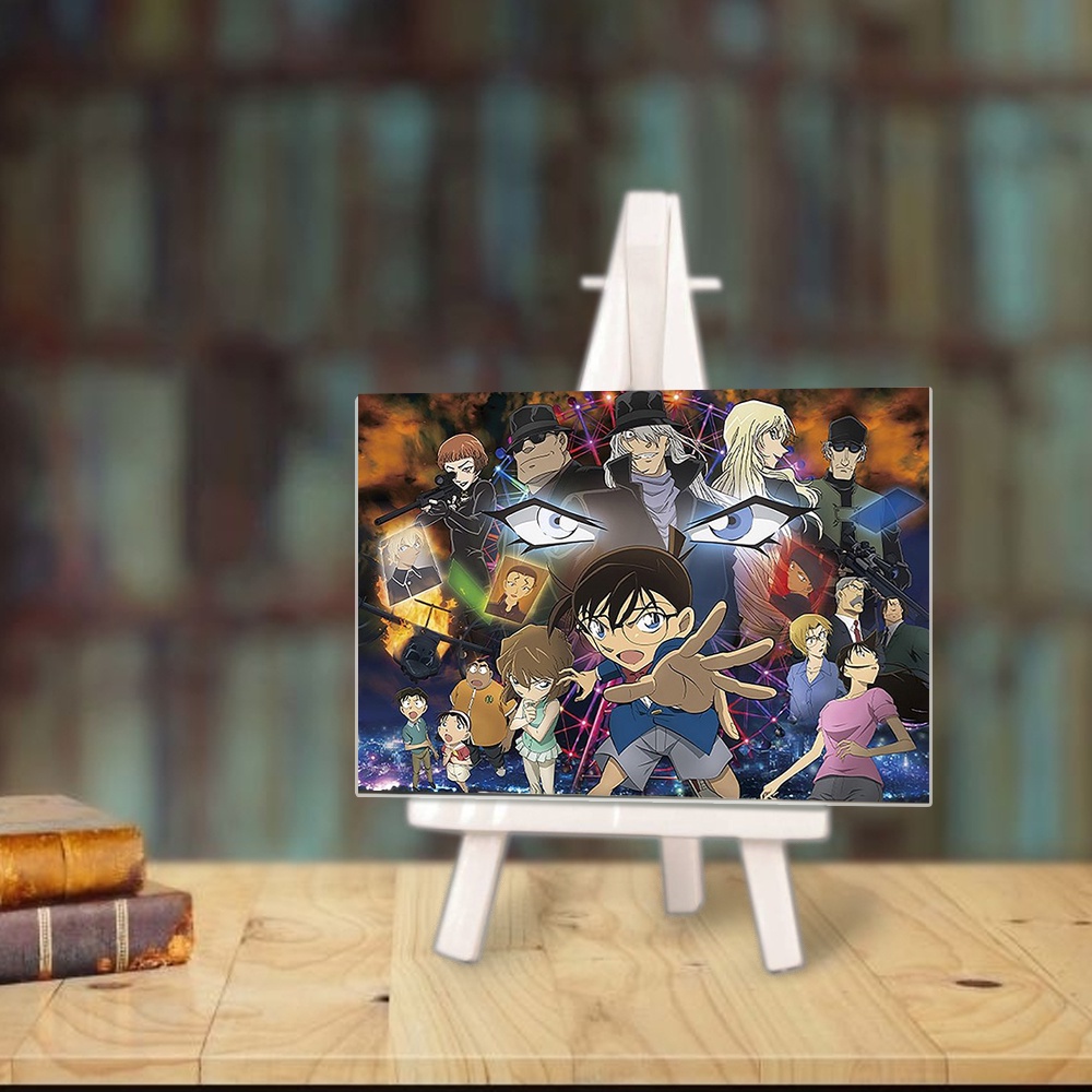 Tranh kính DECTECTIVE CONAN Thám Tử Lừng Danh anime chibi acrylic mica trong trưng bày trang trí góc học tập giá gỗ