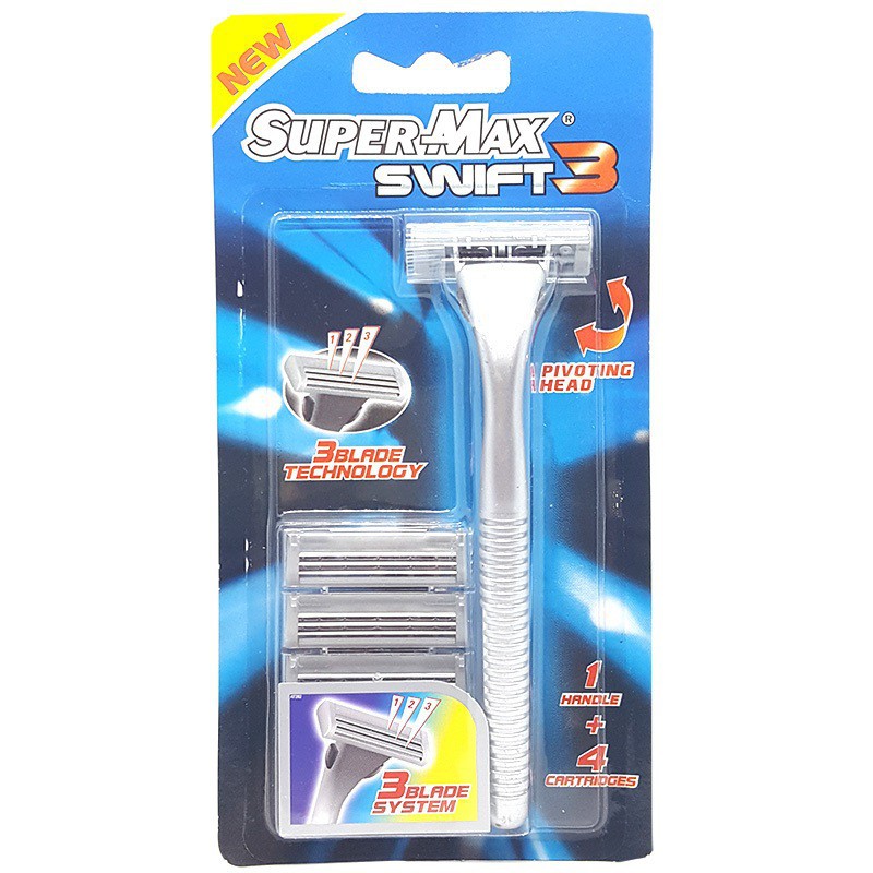 Dao cạo râu 3 lưỡi Supermax Swift 3 (vỉ 1 cây + 4 lưỡi dao)