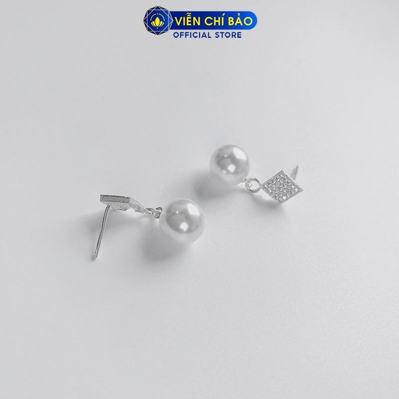 Bông tai ngọc trai đá vuông chất liệu bạc 925 thời trang phụ kiện trang sức nữ Viễn Chí Bảo B400383