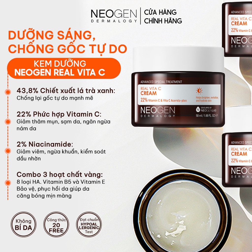 Kem Dưỡng Vitamin C Giảm Thâm Dưỡng Sáng Da Neogen Real Vita C Cream 50ml