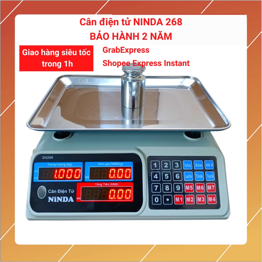 [ BH12T] cân điện tử tính tiền bán hàng siêu thị, tạp hóa,hoa quả  NINDA (SN268) 30Kg/5 được làm bằng thép không gỉ