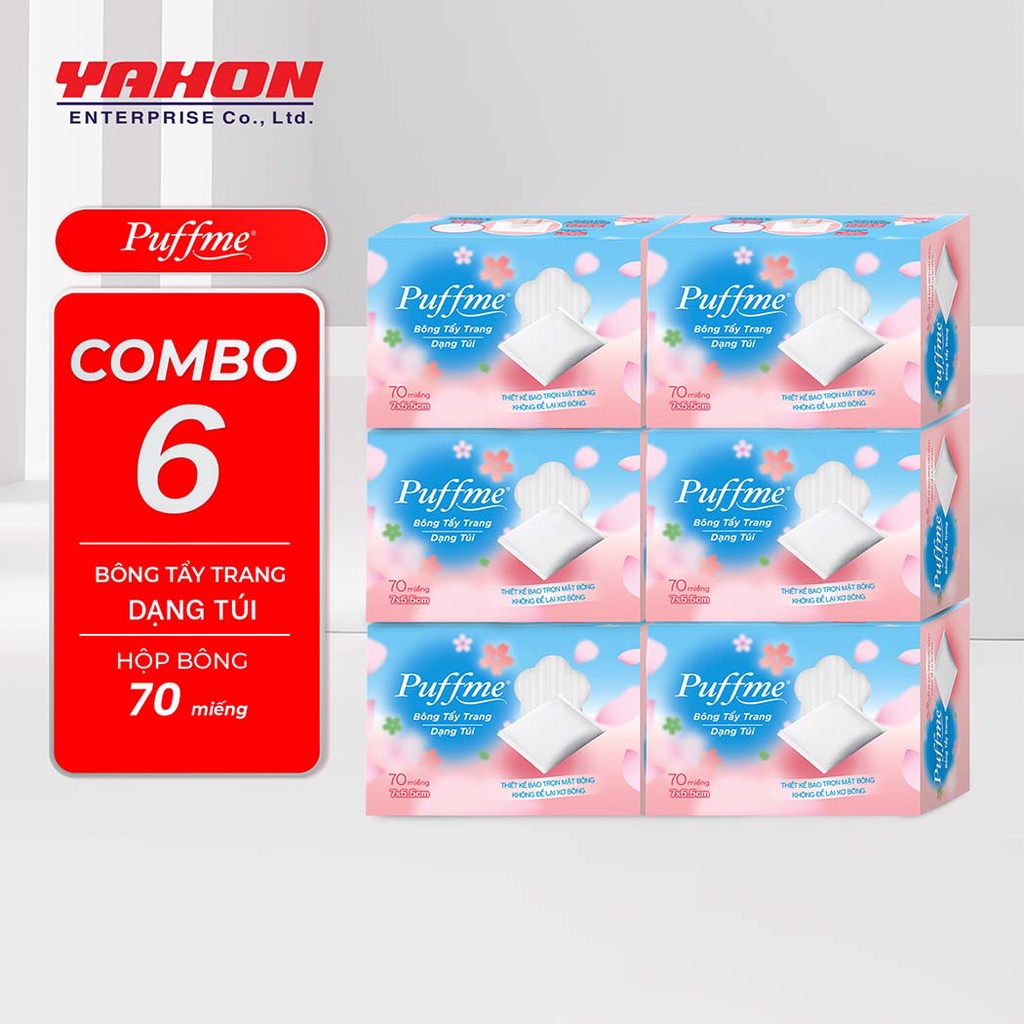 Combo 6 Hộp Bông Tẩy Trang PUFFME Dạng Túi 70 Miếng/Hộp