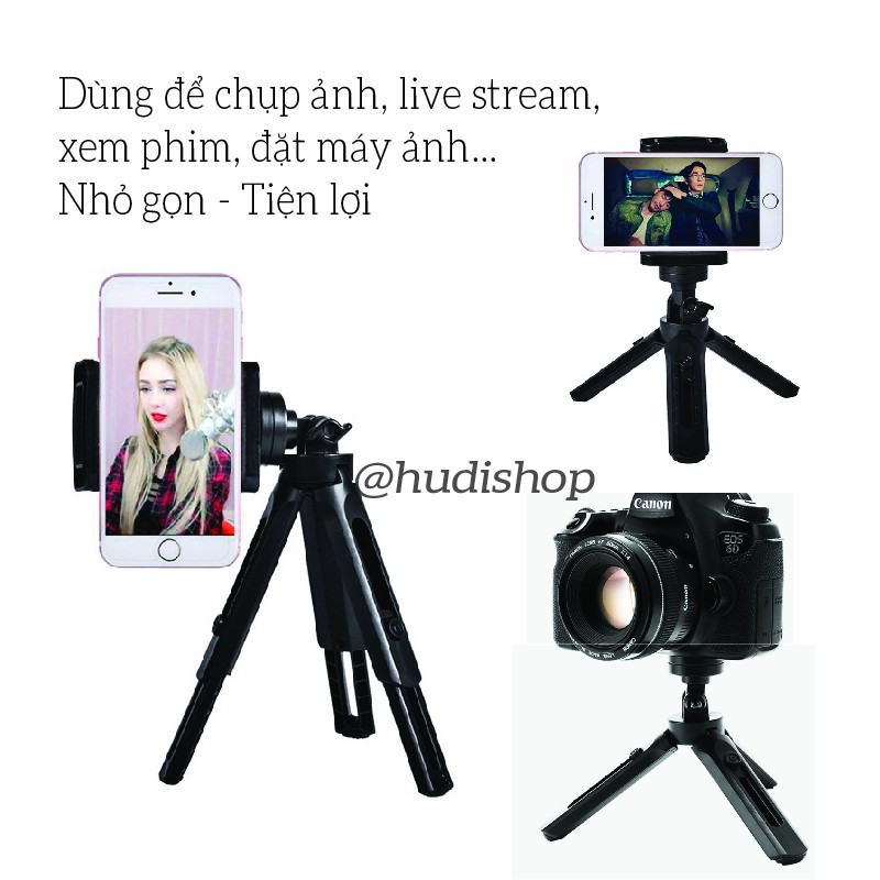Đế Tripod Giá đỡ điện thoại, chân máy ảnh 3 chân, xoay 360 độ cao cấp - Quay phim, Live stream, Xem phim Hudishop GD368 | BigBuy360 - bigbuy360.vn