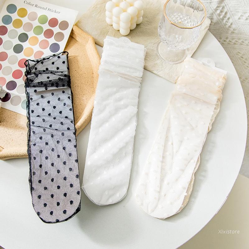 XIXI Vớ Ren Siêu Mỏng Xuyên Thấu Họa Tiết Chấm Bi Phong Cách Lolita Nhật Bản Thời Trang Mùa Hè Cho Nữ