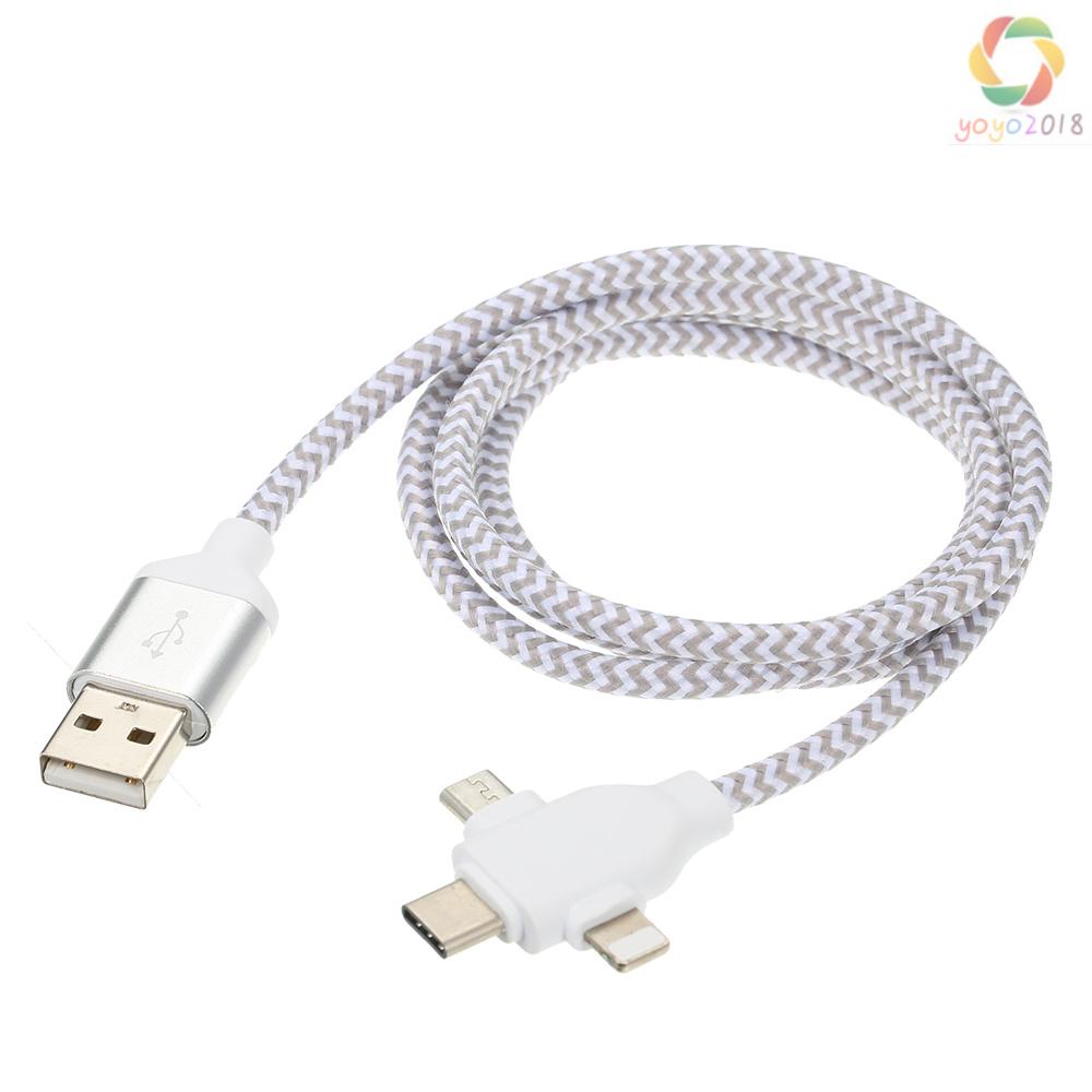 Dây Cáp Sạc Nhanh 3 Trong 1 2.4a Với Micro Usb / Type-C Cho Iphone Xiaomi Huawei Samsung