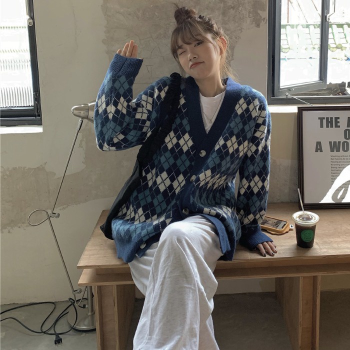 Hàng Sẵn_Áo khoác len Hàn Quốc nữ thiết kế cổ chữ V xu hướng