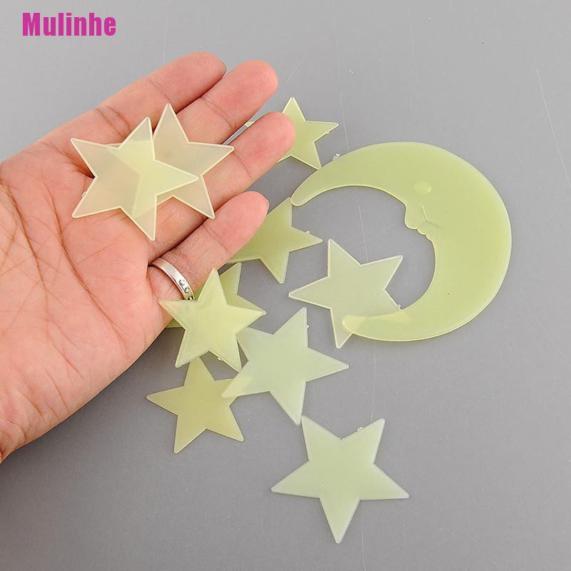 [Mulinhe] Sticker Dán Tường Bằng Nhựa Dạ Quang Hình Trăng Sao Hoạt Hình Trong Bóng Tối Cho Trẻ Em
