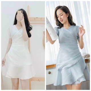 váy dự tiệc trắng, xanh dương cổ v đuôi cá đính ngọc cực xinh kèm ảnh thật