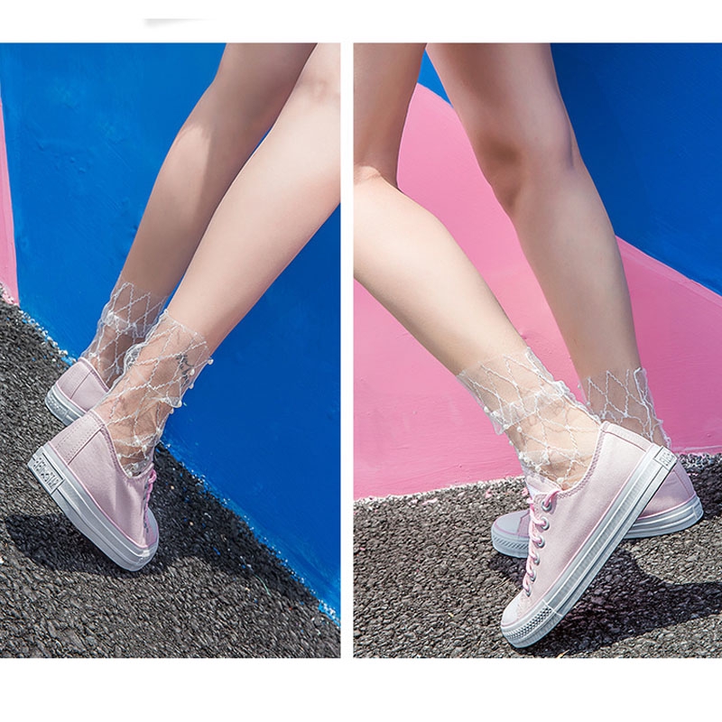 Pearl Fishnet Frilly Sheer Ruffle Socks Women Best Crew Socks Boots Sheer Lace Mesh Slouch Socks White Black Net Sock Target Pop