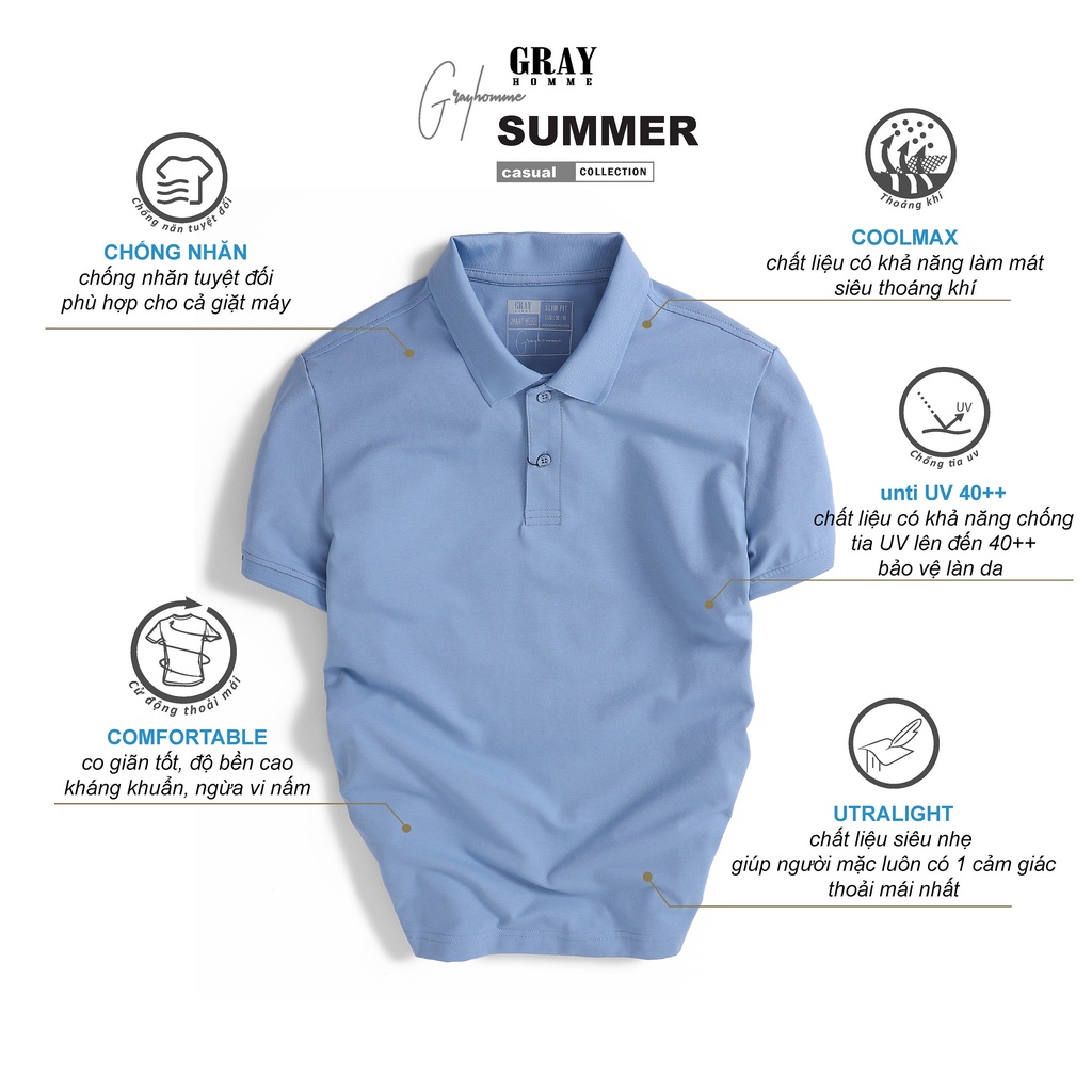 Áo Phông Polo Nam Trơn Có Cổ Tay Ngắn Basic GRAYHOMME Phối Viền Tay Vải Cotton Cao Cấp TPG2007