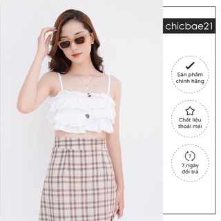 Áo 2 dây tầng bèo trắng
