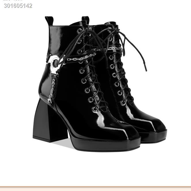 Giày Bốt Martin Cao Gót Đế Dày Mũi Vuông Bằng Da Thời Trang Thu Đông Cho Nữ 2021 8