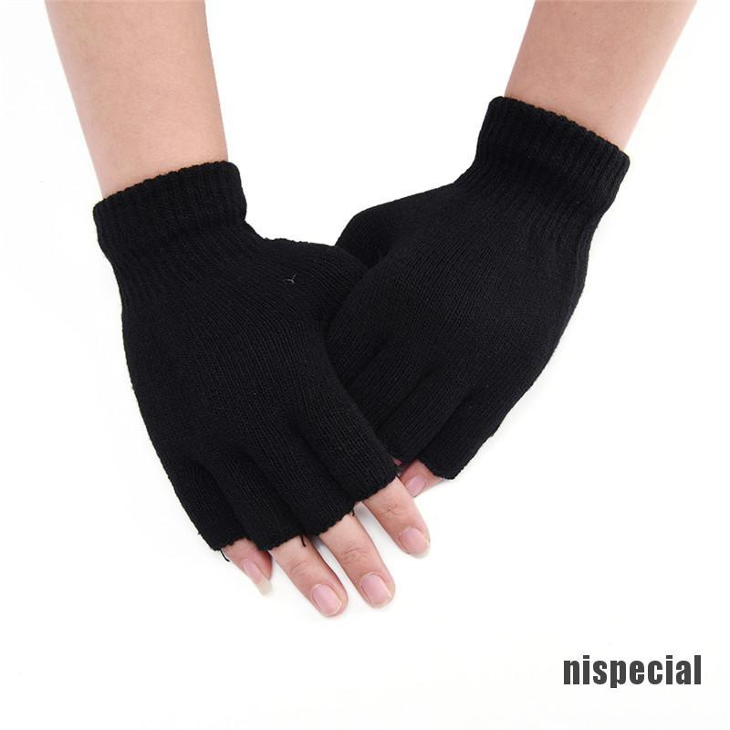 Găng Tay Dệt Kim Co Giãn Màu Đen Thời Trang Mùa Đông Cho Nữ