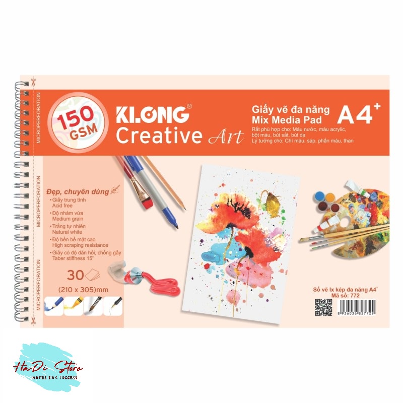 [HADI] KLONG Sổ vẽ lò xo đa năng giấy 150GSM size A4 - 30 tờ (MS:772)