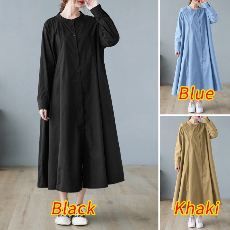 Đầm dài Zanzea tay dài cổ tròn phong cách nữ tính