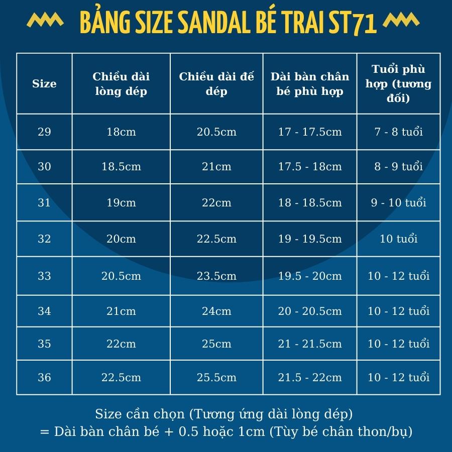 Dép quai hậu sandal bé trai đi học quai ngang êm nhẹ kiểu dáng thời trang năng động phù hợp cho trẻ em 5 - 12 tuổi ST71