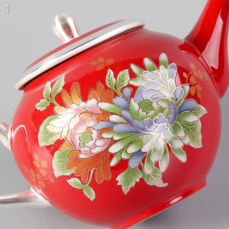 ♈Bộ ấm trà bằng bạc vẽ tay 999 sterling bạc gia dụng thủ công bằng gốm sứ kung fu Nhật Bản du lịch nhanh chóng cho khách