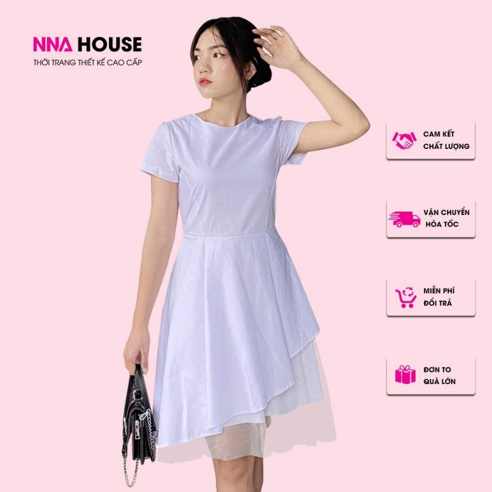 Váy trắng voan dáng xòe cổ tròn - Đầm dự tiệc sang trọng lịch sự NNAHOUSE Mã NA216