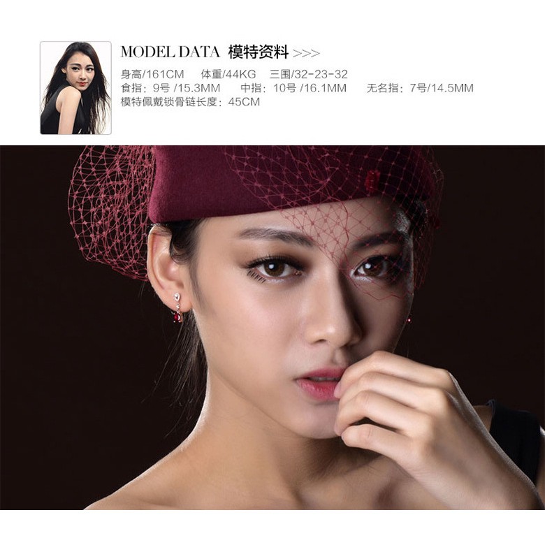 Hoa tai dáng dài đính pha lê hồng xinh xắn cho nữ