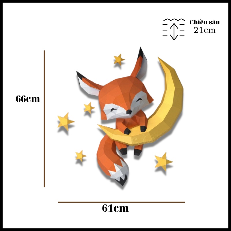 Mô hình 3D Cáo mặt trăng  cao 65cm bằng giấy nhiệt dán tường, tự ráp có hướng dẫn lắp ghép, trang trí nhà cửa