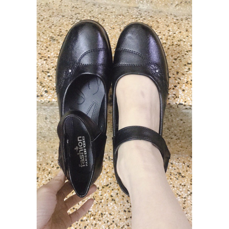 Giầy da nữ trung niên quai ngang đế 5cm