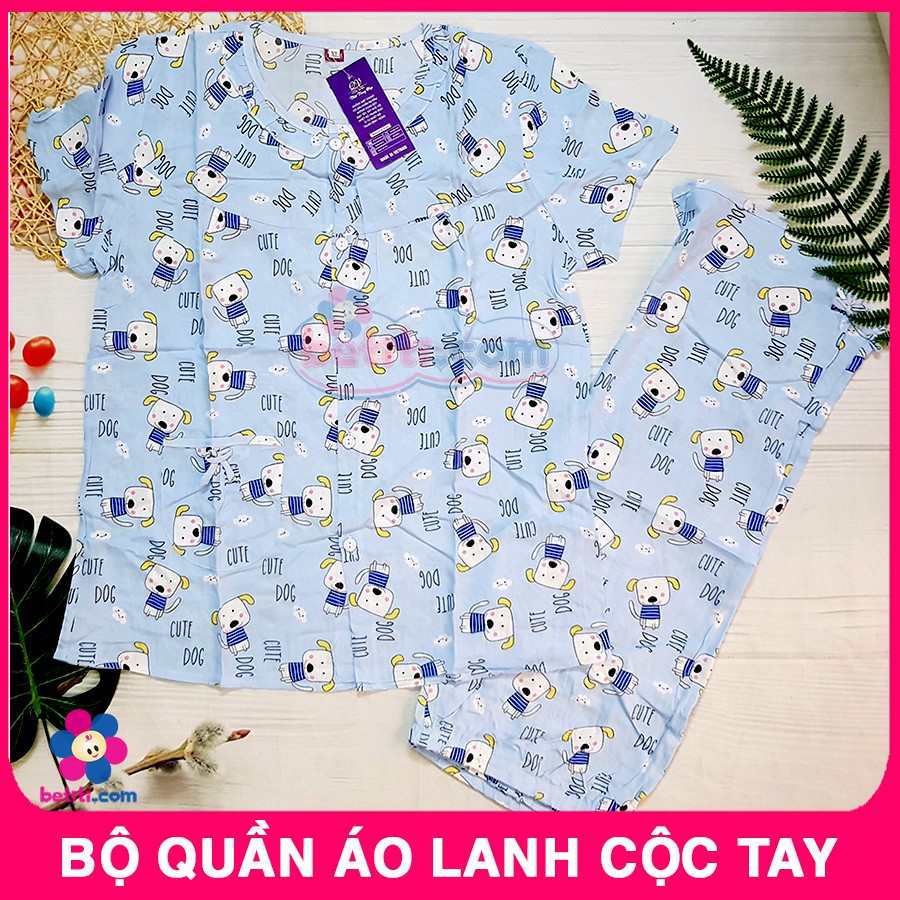 Bộ Sau Sinh Vải Lanh Lụa Cộc Tay Quần Lửng (Size Chung Cho Mẹ Từ 49-55kg)