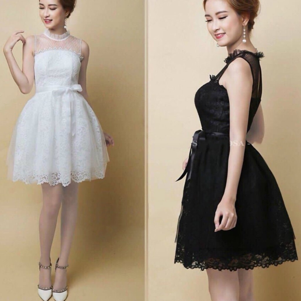Váy Đầm Ren Xòe Tiểu Thư Thắt Nơ Eo SAVVY Thời Trang Dự Tiệc Dạo Phố Hàn Quốc
