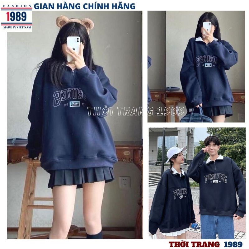 Áo Nỉ Zip Foruyfs Nữ 🌸 Sweater cao cổ dài tay bồng, thun hoodie form rộng cá tính Ulzzang 🌸PHƯƠNG 1989